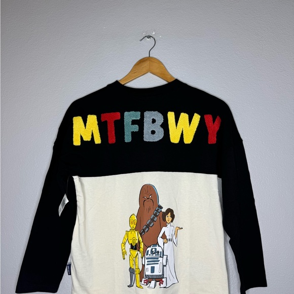 New Disney Kids Black & Cream Star Wars Long Sleeve Shirt Spirit Jersey XL (14) - Picture 3 of 9